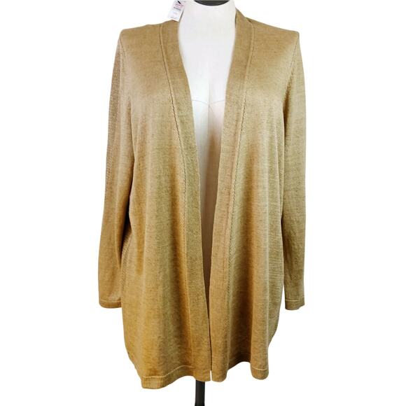 Talbots Plus Petite SZ 2Xp 100% Linen Open Front Cardigan Golden Tan CN151 NWT - Picture 2 of 7